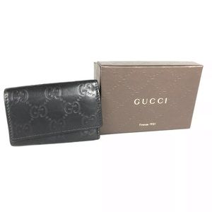 AUTH GUCCI Key 6 Ring case in black leather